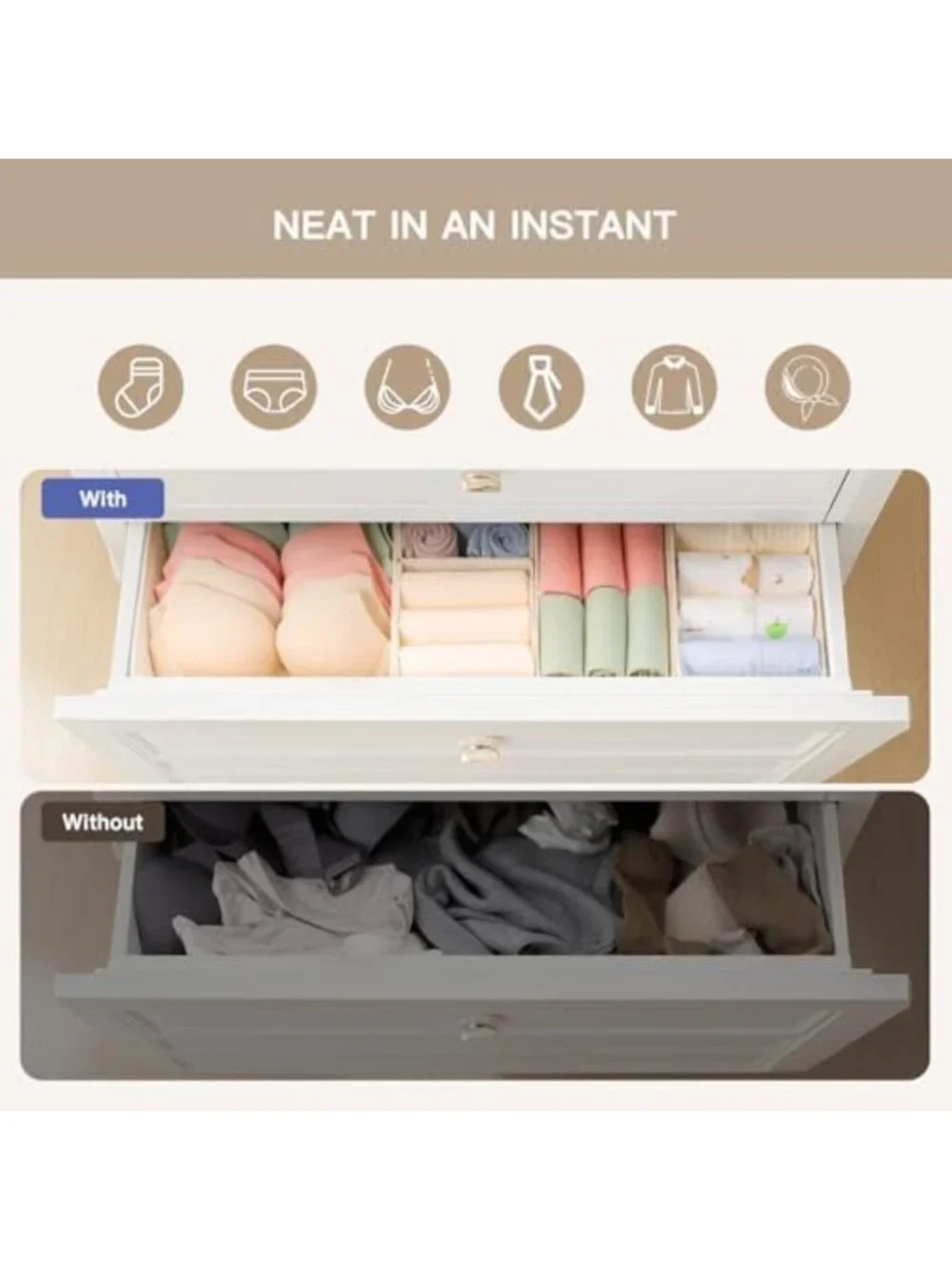 10-Pack Foldable Drawer Organizer Bins for Baby Clothes, Underwear & Socks